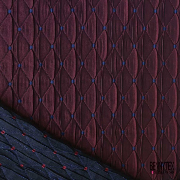 Brocard matelassé satiné bordeaux pois marine