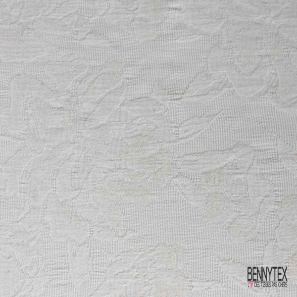 Jacquard cotonfloral baroque ton sur ton blanc cassé