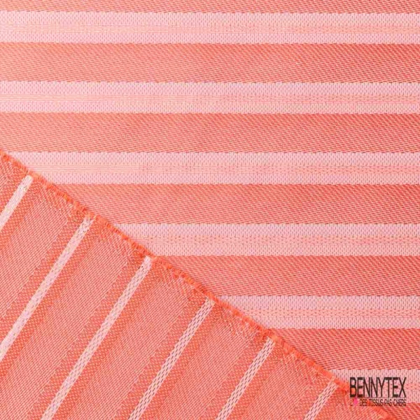 Jacquard motif rayure horizontale orange brûlée corail lurex or