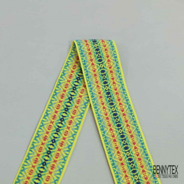 Bande élastique fantaisie motif amérindien fond citron