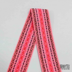 Bande élastique fantaisie motif amérindien fond rose fluo