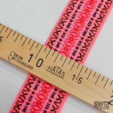 Bande élastique fantaisie motif amérindien fond rose fluo