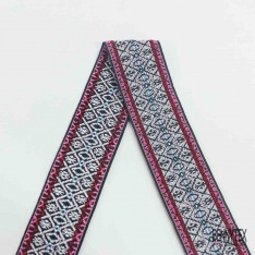 Bande élastique fantaisie motif amérindien fond rose fluo