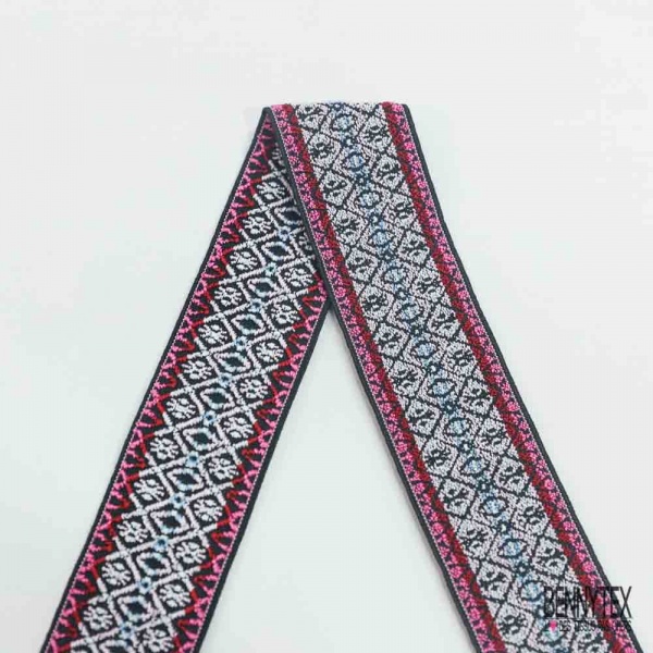 Bande élastique fantaisie motif amérindien fond noir