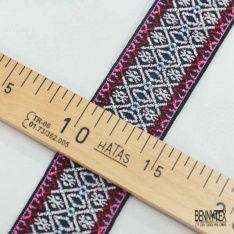Bande élastique fantaisie motif amérindien fond rose fluo