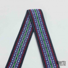 Bande élastique fantaisie motif amérindien bleu blanc fond noir