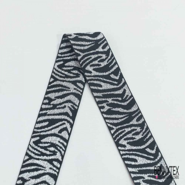 Bande élastique motif zébrure lurex argent noir