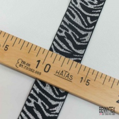 Bande élastique motif zébrure beige lurex argent fond noir