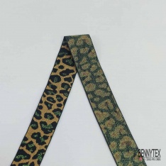 Bande élastique motif léopard noir cappuccino lurex anis