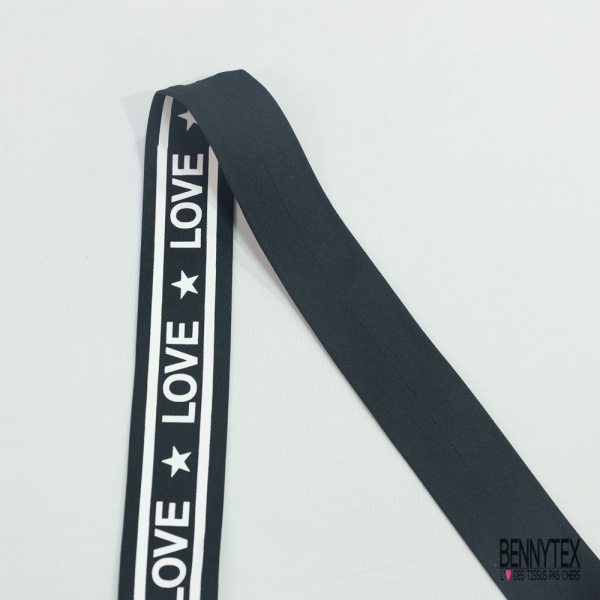Ruban maille fixe transfert LOVE blanc fond noir