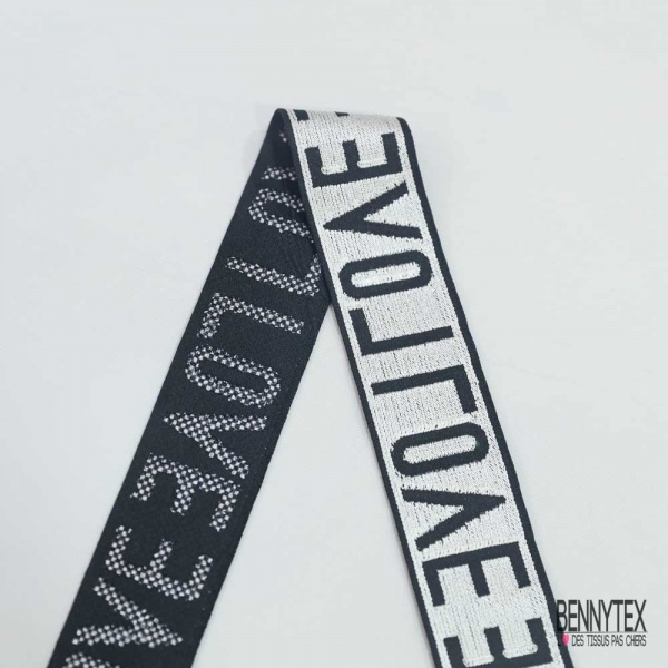 Bande élastique motif LOVE mini damier noir blanc fond noir