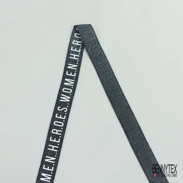 Bande sergé noir lurex argent WOMEN HEROES blanc
