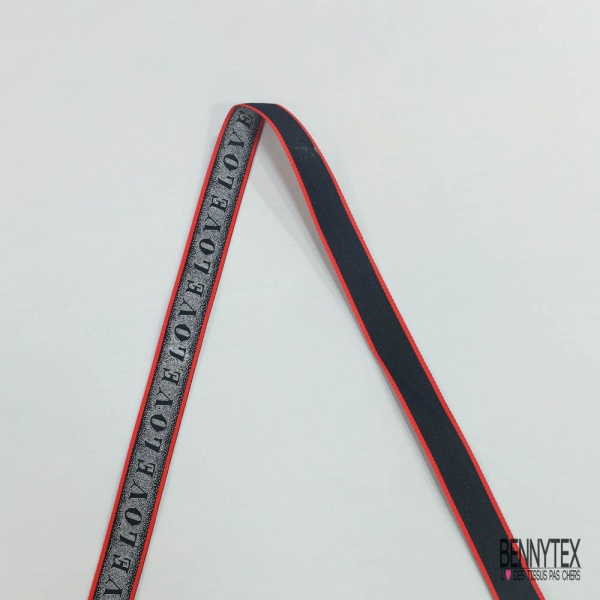 Bande sergé LOVE noir pointillisme blanc bordure rouge