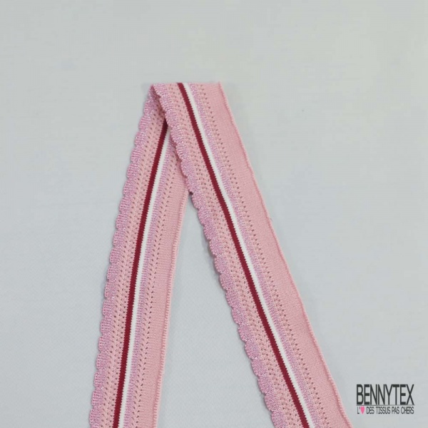 Bande bord cote festonnée lurex rose framboise blanc rose ajourée