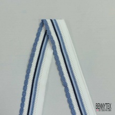 Bande bord cote festonnée lurex bleu marine blanc ciel ajourée