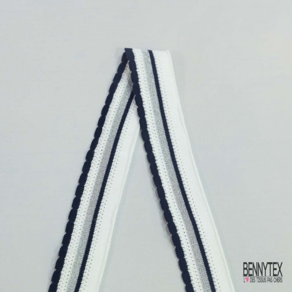 Bande bord cote festonnée lurex argent bleu nuit blanc ciel ajourée