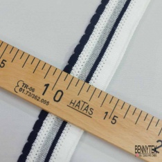 Bande bord cote festonnée lurex bleu marine blanc ciel ajourée