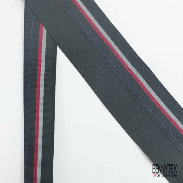 Bande bord cote à replier rayée noir gris bordeaux lurex bleu roi