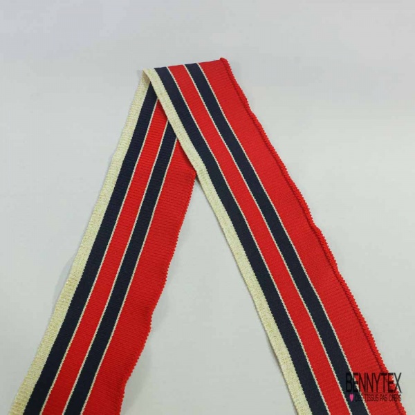 Bande bord cote rayée rouge marine lurex or