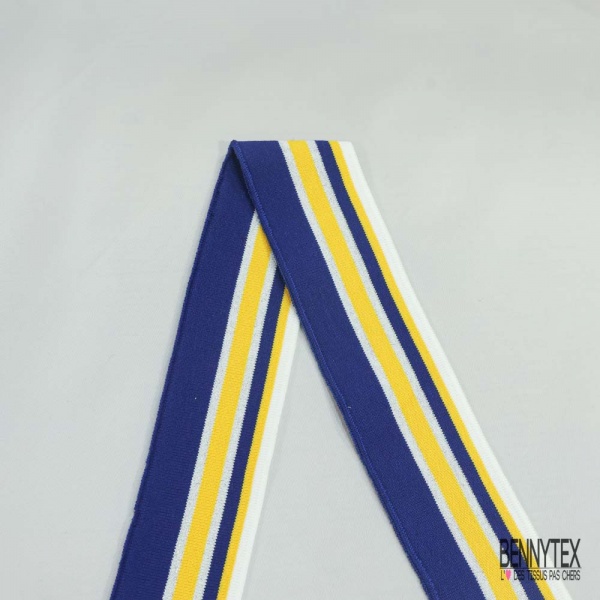 Bande bord cote rayé bleu vif jaune or blanc optique argent