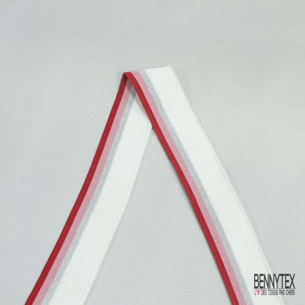 Bande bord cote rayé framboise vieux rose blanc discret lurex argent
