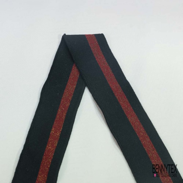 Bande bord cote rayé noir lie de vin chiné lurex cuivre