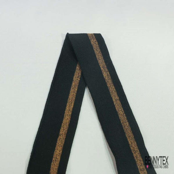 Bande bord cote rayé noir noisette chiné lurex cuivre