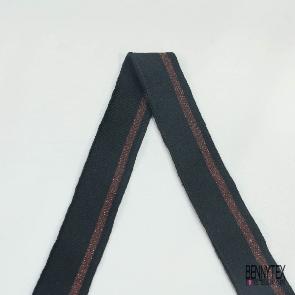 Bande bord cote rayé noir chocolat chiné lurex chocolat