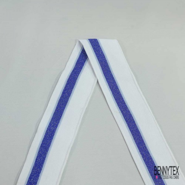 Bande bord cote rayé ciel blanc optique lurex bleu roi