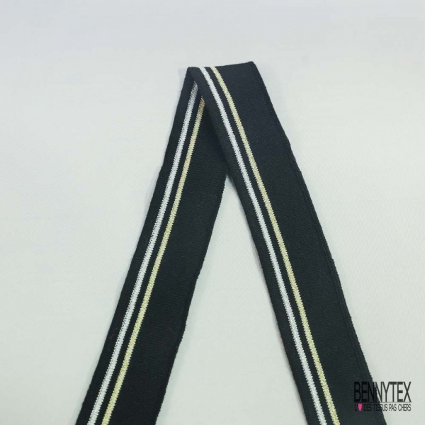 Bande bord cote rayé noir lurex or et argent