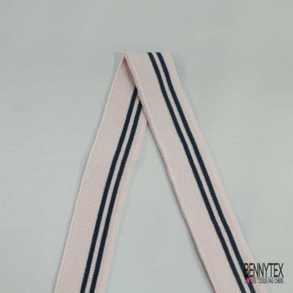 Bande bord cote rayé bleu nuit rose pastel