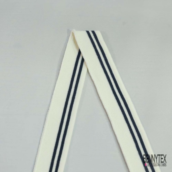 Bande bord cote rayé bleu nuit blanc cassé
