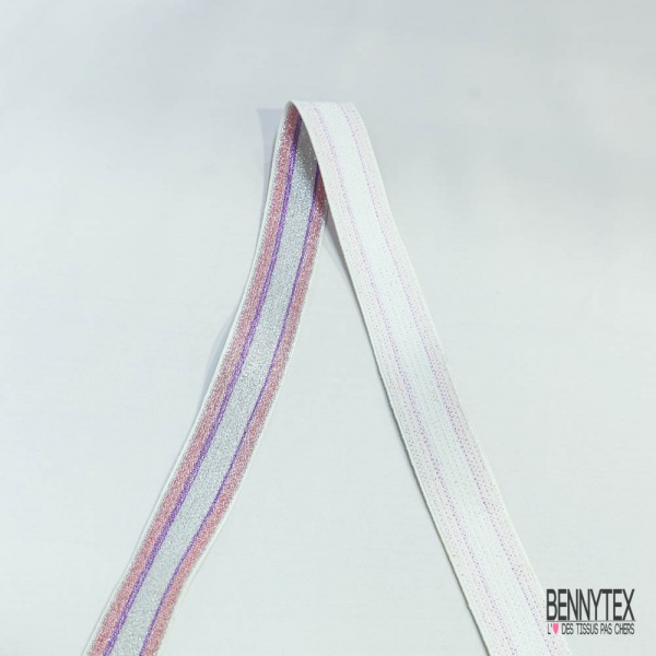 Bande élastique rayure lurex rose violet argent