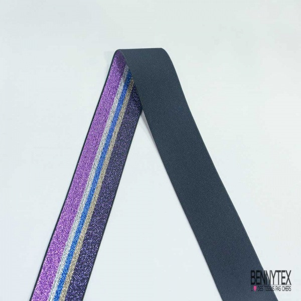 Bande élastique rayure lurex violet or argent violine bleu roi
