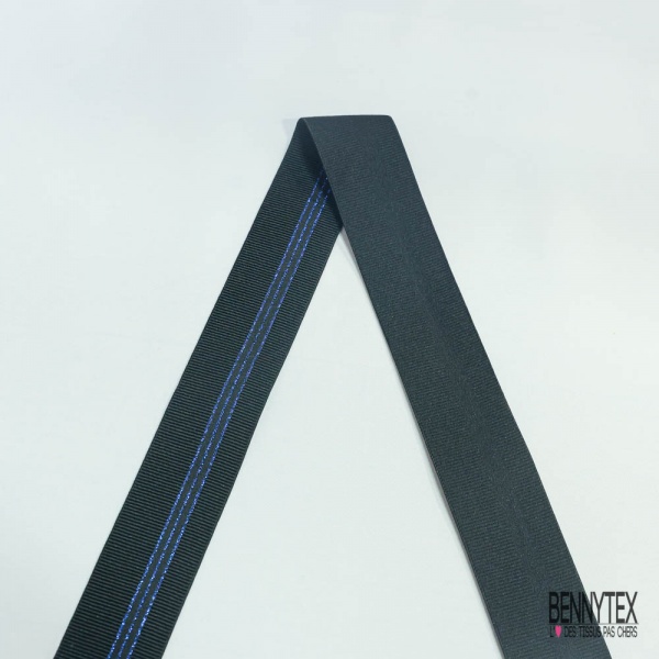 Bande élastique côtelée rayure noir lurex bleu roi