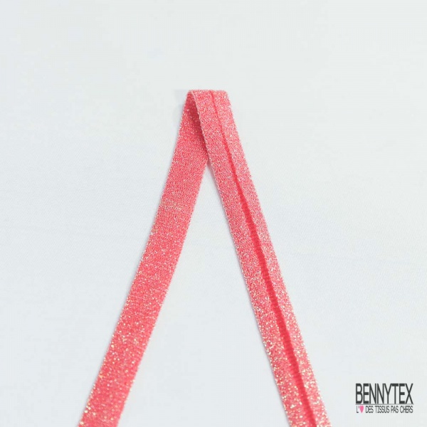 Biais non replié polyamide maille lurex corail
