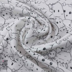 French terry imprimé pieuvre kawai au trait fond blanc optique envers bouclette