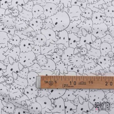 French terry imprimé pieuvre kawai au trait fond blanc optique envers bouclette