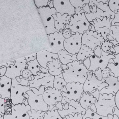 French terry imprimé pieuvre kawai au trait fond blanc optique envers bouclette