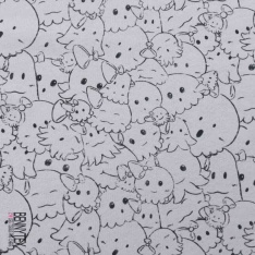 French terry imprimé pieuvre kawai au trait fond blanc optique envers bouclette