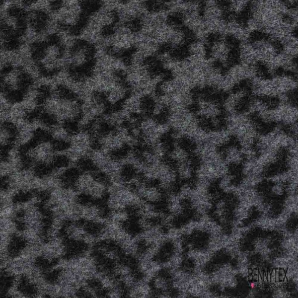 Jersey de laine bouillie fléopar noir fond anthracite