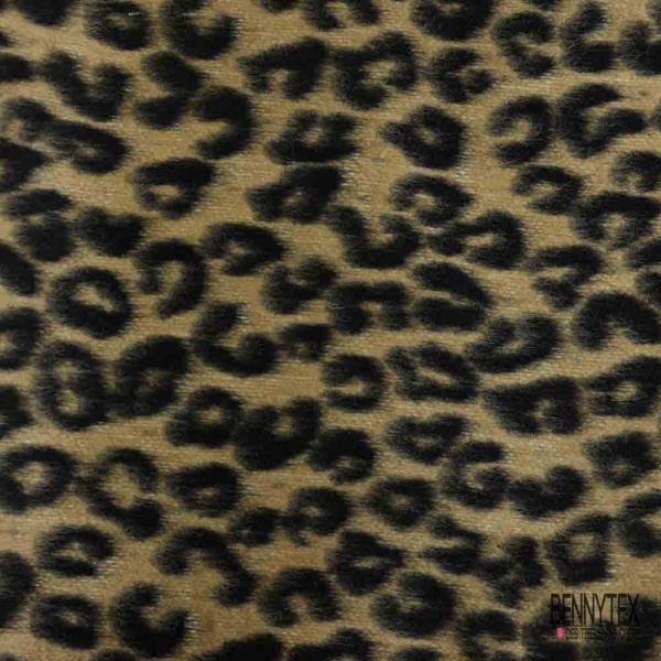 Natté de laine poilue léopard noir fond beige chaud