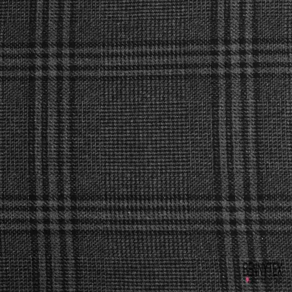 Natté de laine double face recto noir sergé verso quadrillage anthracite noir