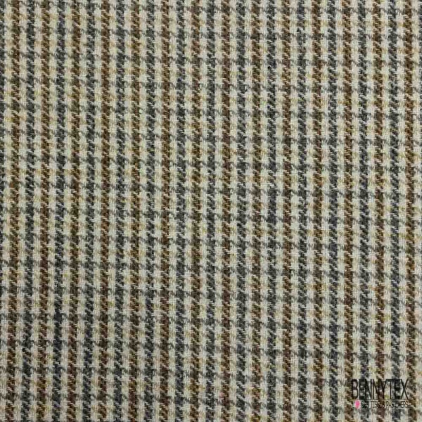 Natté de laine souple quadrillage marron gros fond blanc cassé