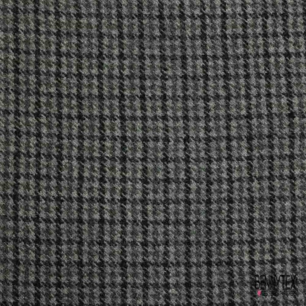 Natté de laine souple quadrillage noir kaki fond gris moyen