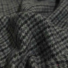 Natté de laine souple quadrillage noir kaki fond gris moyen