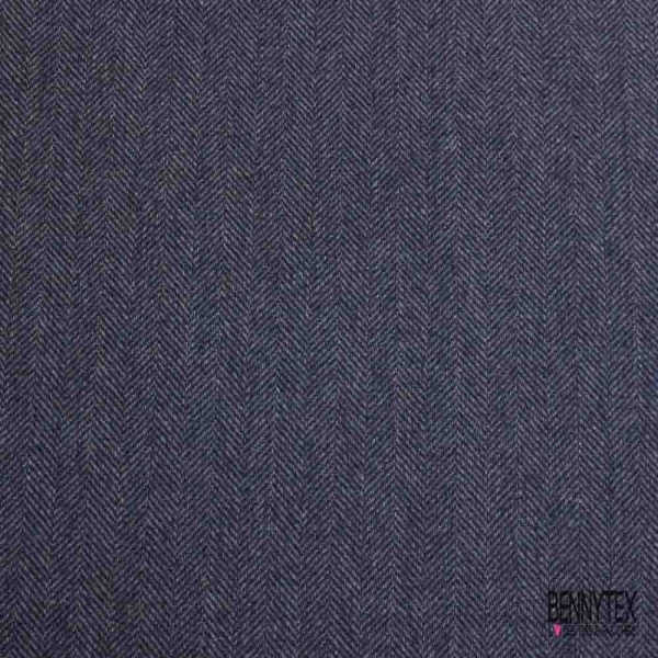 Sergé de laine double face souple recto chevron bleu verso uni beige