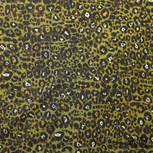 Fibranne viscose paschmina motif abstrait noir marron blanc cassé fond vert ambre