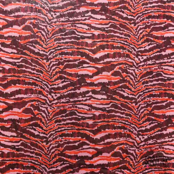 Voile coton imprimé tigre prune rose mandarin
