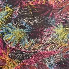 Voile soie viscose imprimé abstrait multicolore fond noir